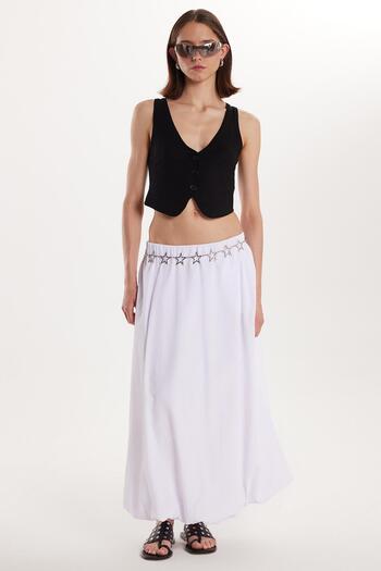 Tudors Women's Standard Fit Elastic Waist Pleated White Skirt