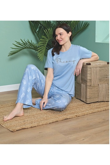 Over Sleep by Poleren Set de pijamale de vară pentru femei, cu mâneci scurte, din țesătură fără pene