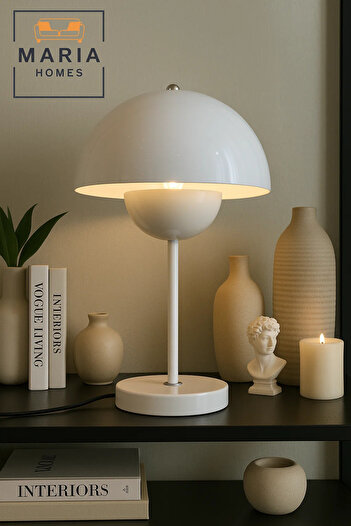 MARIA HOMES Glossy White Dome Table Lamp