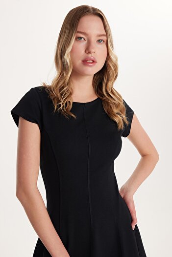 Tudors Women's Standard Fit Short Sleeve U Neck Black Dress