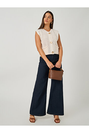 Styli Open Knit Sleeveless Button Front Top