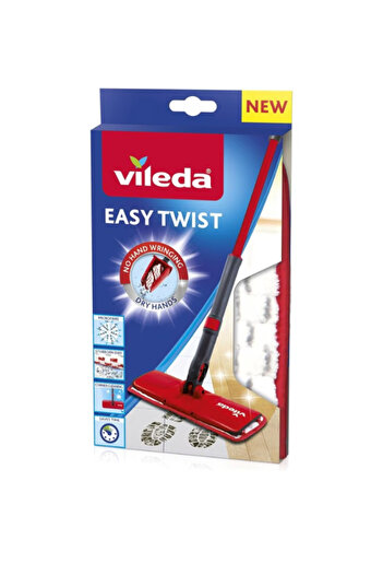 Vileda Flat Mop Refill, Vileda Easy Twist, Removes Over 99% Bacteria, 2 x 13 x 25 cm, Red/Grey