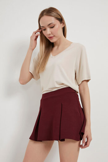 Arma Life Fusta mini pantaloni scurți burgundy plisată de vară elastică pentru femei