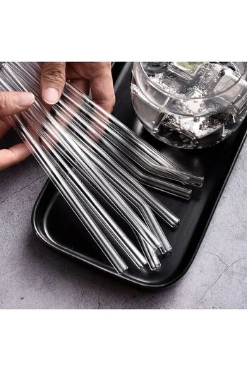 tafce Transparent 6-Piece Glass Curved Straws