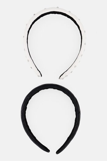 French Connection Kids Girl 2 Piece Stoned Hair Bow, White/Black