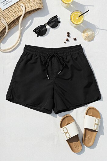 Trendyol Curve Black Women's Regular Fit Plus Size Swim Shorts Tbbss25Cr00008