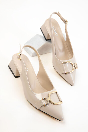 SOHO Beige Patent Leather Women's Classic Heeled Shoes 20643