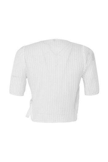 Edit by Trendyol Ecru Textured Fabric Double Breasted Wrap Regular Woven Blouse Tedss25Bz00009
