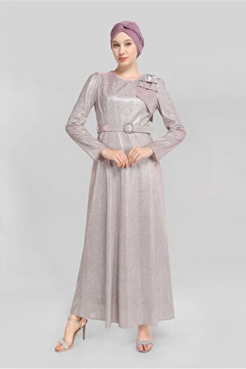 Alvina Stone Detail Silvery Evening Dress 40769