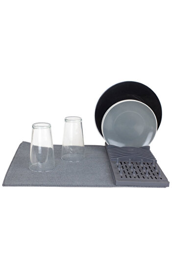 PUFO dish drainer with absorbent napkin, 51 x 41 cm, gray