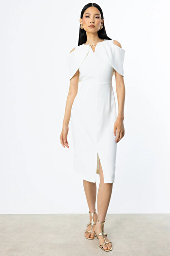 Ekol Midi Length Dress with Stone Collar and Chain