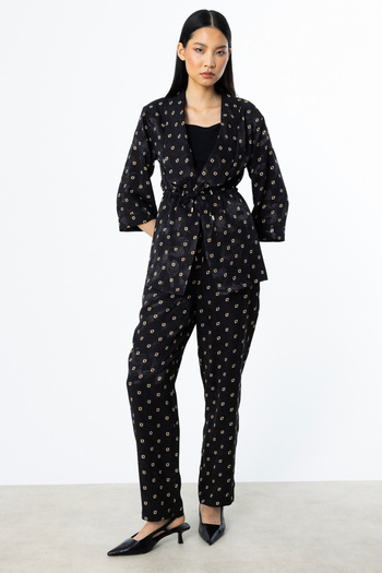 Ekol Patterned Trousers with Elastic Waist Black