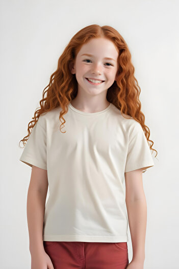 FYK KİDS Girl's Round Neck Combed T-Shirt