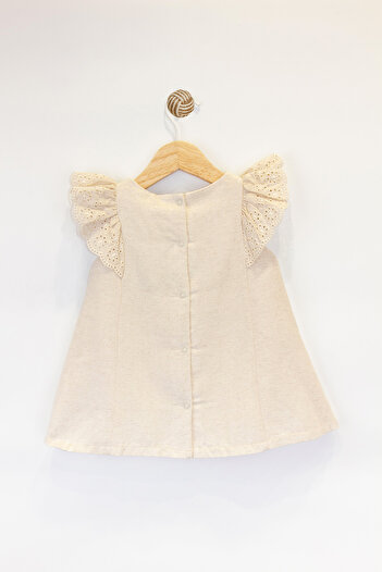 Cassiope Lace Sleeve Linen Look Summer Natural Stylish and Comfortable Cut Baby Girl Dress