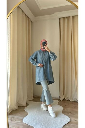 Suede Style 8850- Зручна та стильна жіноча джинсова туніка на блискавці