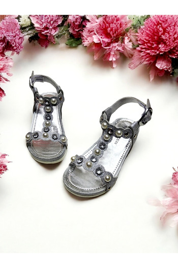 GEZER Adjustable Buckle Summer Sandals with Pearl and Stone Detail