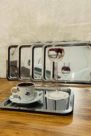 Carat Home Stainless Steel Square 6-Piece Tea and Coffee Presentation Tray Without Accessories