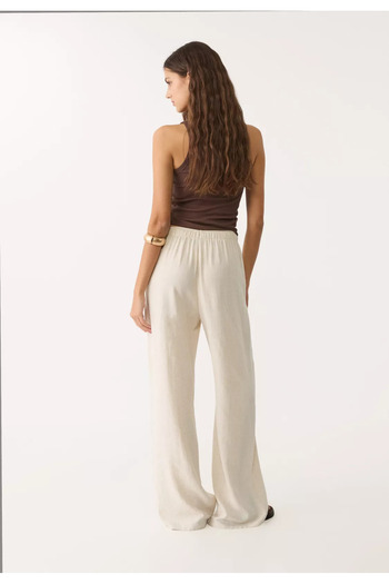 GREY Linen Blend Loose Cut Pocketless Trousers