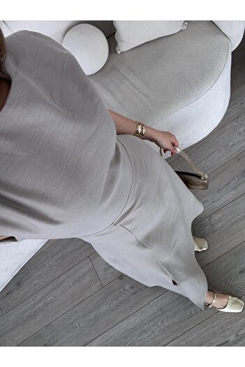 FMN Moda Brand Equivalent Summer Wide Midi Skirt Waist Fitted Long Slit Detail Wadded Pinterest Model Dress