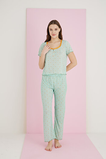 ELİTOL Jacquard Viscose Lace Pajama Set