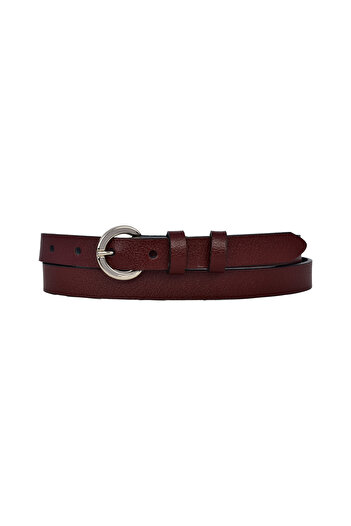 GoDeri 100% Genuine Leather, Thin 2 cm Burgundy Women's Belt with Silver Buckle; Dress Belt, Trouser Belt_Boval
