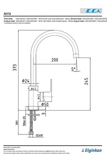 Eca Nita Flexible Tip Sink Faucet Black102118109