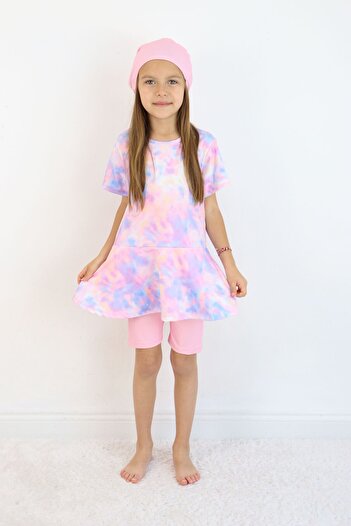 Harika KIDS Girl's Crew Neck Skirted Swimsuit and Leggings Bonnet Included.