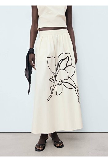 MANGO Woman Embroidered Cotton Skirt