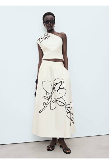 MANGO Woman Embroidered Cotton Skirt