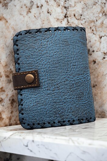Fildişi Aksesuar Handmade Women Wallet Vegan Leather Blue Color with Cat and Mice Image