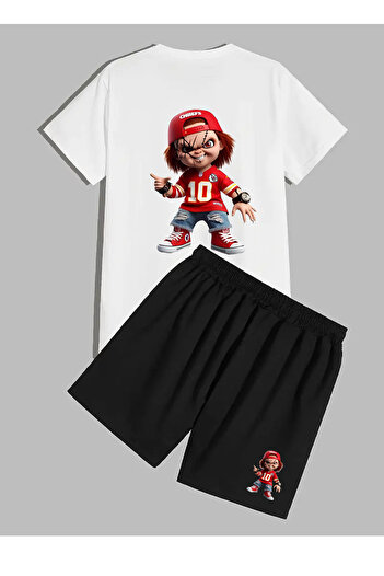 makiteks Set of 2 Solid Color Men's Regular Shorts and Tshirt T-Shirt Chucky