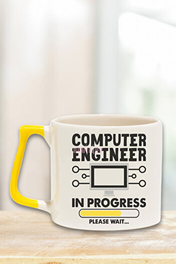 qoeuyl boutique Computer In Progress Baskılı Bilgisayar Mühendisi Yazılımcı Hediye Sarı Kulplu Kupa Bardak