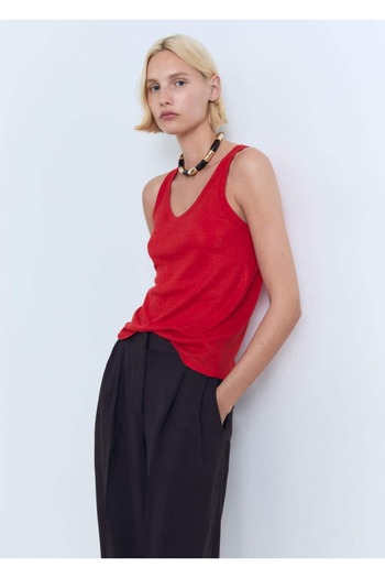 MANGO Woman Linen Blouse with Straps