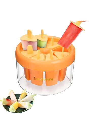 Generic Onprix 8 Grids Plastic Ice Cream Mold with Stick, Round Candy Kulfi Maker Mould, Ice Candy Maker