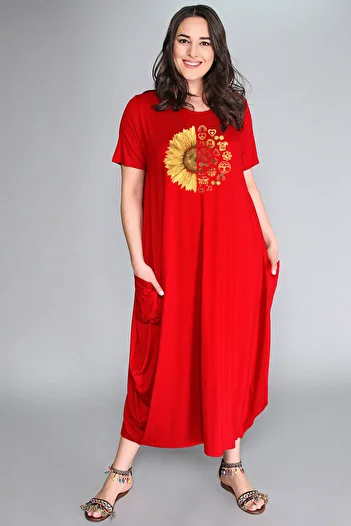 Curvy Trend Plus Size Sun Flower Printed Jumbo Short Sleeve Dress