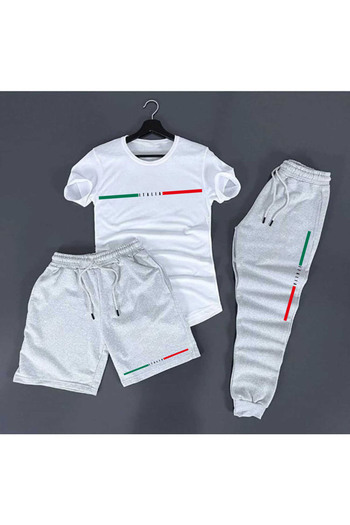 PAVRO Men's Oversize Tracksuit Kit - Shorts 3 Pieces Italy Printed Pavro Exclusive