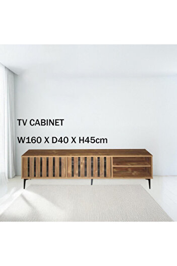 Generic TV Table, Large Living Room Wood Media Console Table with 2 Rack Storage and 2 Drawers 160x40x45cm