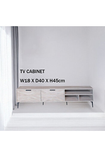 Generic TV Table, Large Living Room Wood Media Console Table with 2 Rack Storage and 2 Drawers 180x40x45cm