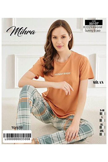 Mihra Women's Cycling Collar Mi̇lan Lycra Short Sleeve Pajama Set 50107Tile - 1 Piece