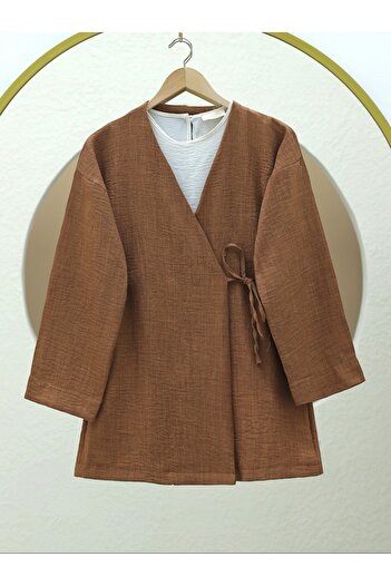 Modamorfo Side Tie Linen Kimono -Cinnamon