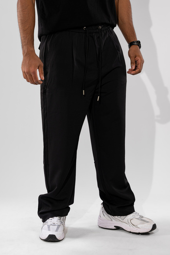FLFXI Black Casual Straight Leg Pants with Waist Tie