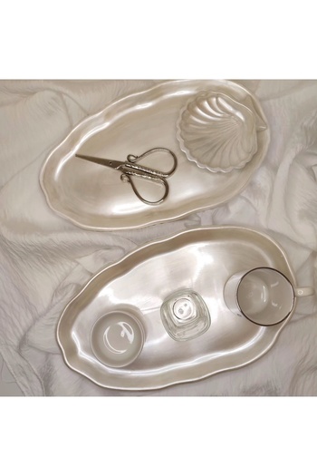 Bautinq Store Handmade Concrete Pearlescent Groom Coffee Tray Promise Engagement Tray, Oyster