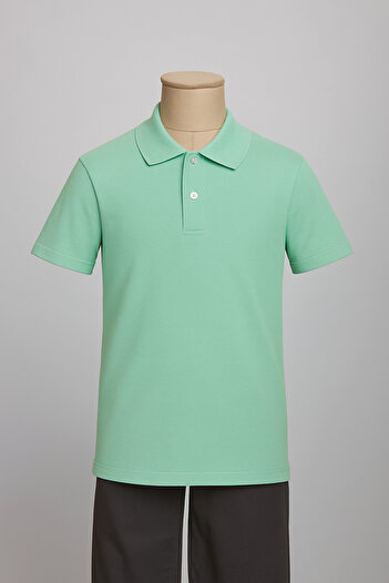 Dragora Erkek Çocuk Penye Polo Yaka Su Yeşili Okul T-shirt