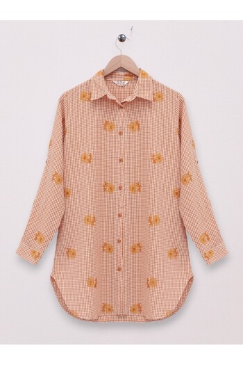 HİJABAYA Floral Embroidered Checkered Shirt