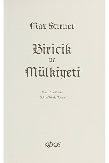Kaos Yayınları Biricik ve Mülkiyeti - ciltsiz