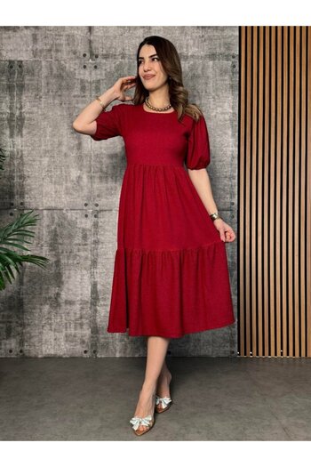 buğrahayalin Women's Short Sleeve Open Collar Folded Twist Balloon Dress