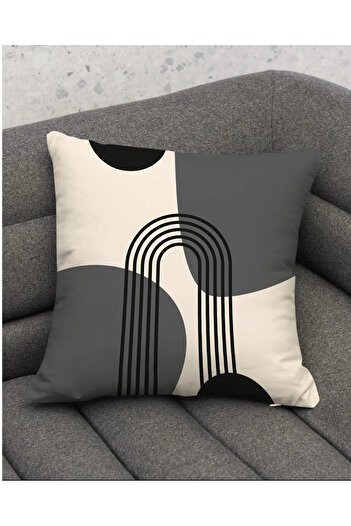 Hayal Dekoratif Bohemian Boho Themed Gray Cream Color Digital Printed Gift Set of 4 Throw Pillow Pillowcases