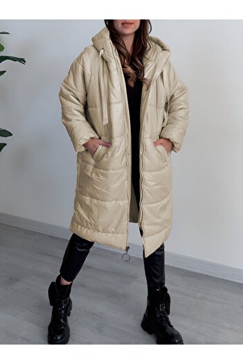 HİJABAYA Hooded Lace Detailed Zippered Puffer Coat