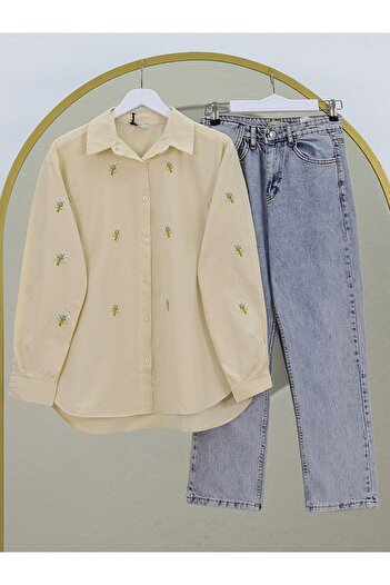 HİJABAYA Bouquet Flower Detailed Long Back Shirt