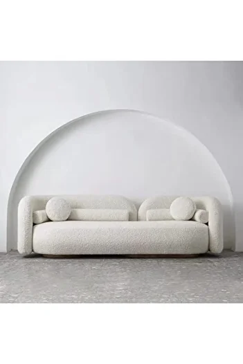 MAPLE HOME DECORATION Lamb Fleece Sofa Modern Nordic Minimalist Style Sofa 210cm Bench Living Room Office